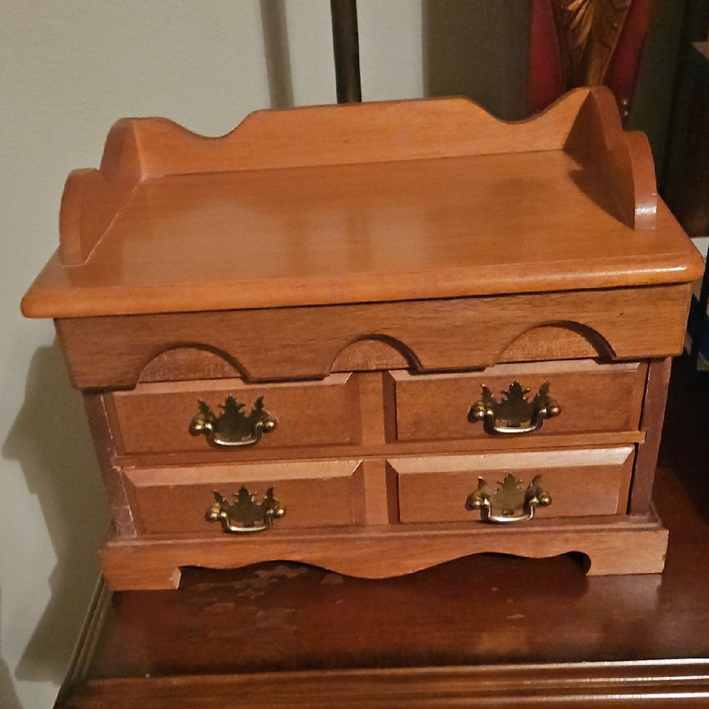 Vintage Wooden Jewelry Box with Brass Accents